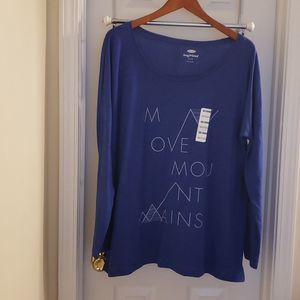Old Navy“Move Over Mountains” Women Blue Long Sleeve Boyfriend  Tee Size XL